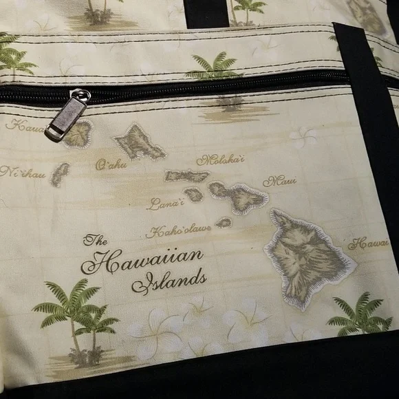 EUC Hawaiian Island handled bag zip top/inside zipped pocket 2 slide in pockets - Picture 11 of 11